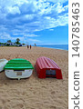 Colorful Fishing boats on the beach of the Mediterranean Sea in Costa Brava.  140785463