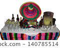 Mexican fiesta drink table with margaritas and sombrero 140785514