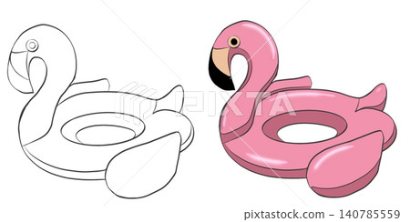 Flamingo Coloring Page with Colored Example Flamingo Coloring Page with Colored Example 140785559