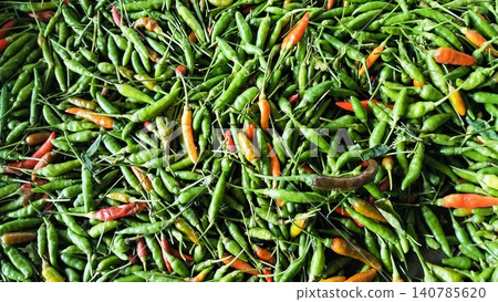 Abundance of Fresh Green Bird's Eye Chilies Background 140785620