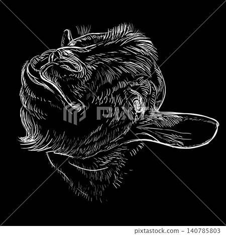 Funny goat head hand drawing on a black vector illustration Funny goat head hand drawing on a black vector illustration 140785803