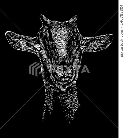 Hand drawing goat kid head on a black vector illustration Hand drawing goat kid head on a black vector illustration 140785804