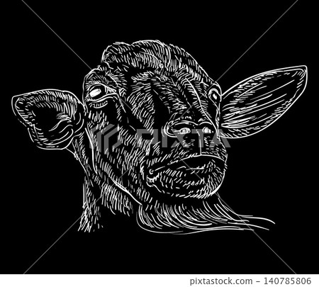 Hand drawing goat head with a beard on a black vector isolated illustration Hand drawing goat head with a beard on a black vector isolated illustration 140785806