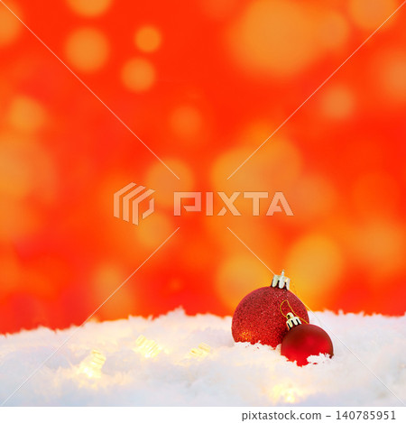 Christmas, lights and balls for decoration on snow with mockup space in winter on a red background. Xmas, ice and festive sphere, bauble and ornaments for christian holiday celebration at a party Christmas, lights and balls for decoration on snow with mockup space in winter on a red background. Xmas, ice and festive sphere, bauble and ornaments for christian holiday celebration at a party 140785951