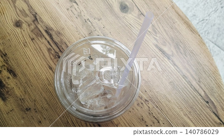 Empty Iced Coffee Takeaway Plastic Cups with Leftover Ice Cubes Empty Iced Coffee Takeaway Plastic Cups with Leftover Ice Cubes 140786029