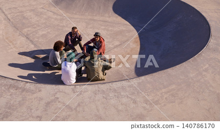 Group, skate park and friends with conversation, relax and sunshine with weekend break and team. People, outdoor and skaters with summer and recreation with diversity and support with discussion Group, skate park and friends with conversation, relax and sunshine with weekend break and team. People, outdoor and skaters with summer and recreation with diversity and support with discussion 140786170