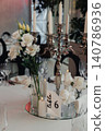 Elegant white roses bloom beside silver candle holders 140786936