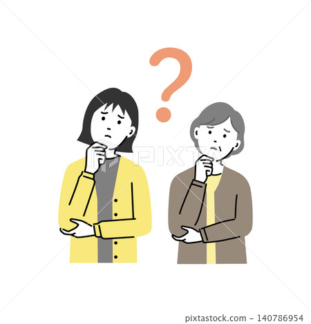 一幅描繪母女倆共同解決問題的插圖；母女倆正在思考一個問題。 140786954