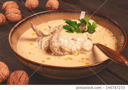 Satsivi, Georgian dish, chicken in nut sauce, cold appetizer,rustic, no people, homemade, Satsivi, Georgian dish, chicken in nut sauce, cold appetizer,rustic, no people, homemade, 140787233