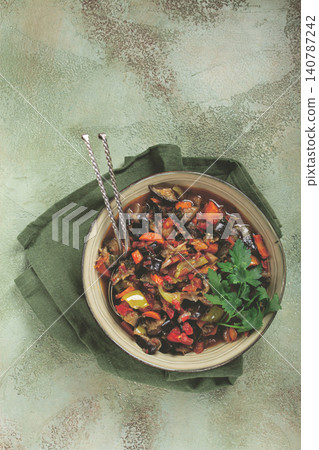 Ajapsandali, cold appetizer, vegetable stew, stewed vegetables, Caucasian cuisine, Ajapsandali, cold appetizer, vegetable stew, stewed vegetables, Caucasian cuisine, 140787242
