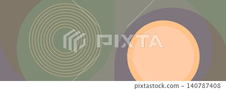Abstract geometric background with concentric rings, layered circles, soft muted olive, beige, lavender, peach palette, balanced modern composition, minimal decorative design for branding, posters. Abstract geometric background with concentric rings, layered circles, soft muted olive, beige, lavender, peach palette, balanced modern composition, minimal decorative design for branding, posters. 140787408