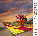 Huge flower basket (against the sunset) in Tiananmen square, Beijing, China 140787454