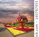 Huge flower basket (against the sunset) in Tiananmen square, Beijing, China 140787455