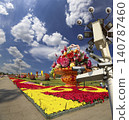 Street lamp and huge flower basket (against the background of a beautiful sky with clouds) in Tiananmen square, Beijing, China 140787460