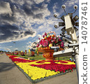 Street lamp and huge flower basket (against the background of a beautiful sky with clouds) in Tiananmen square, Beijing, China 140787461