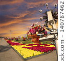Street lamp and huge flower basket (against the sunset) in Tiananmen square, Beijing, China 140787462