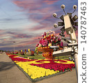 Street lamp and huge flower basket (against the sunset) in Tiananmen square, Beijing, China 140787463