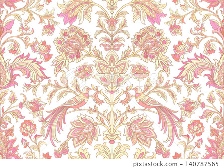 Vintage damask seamless pattern with two birds Vintage damask seamless pattern with two birds 140787565