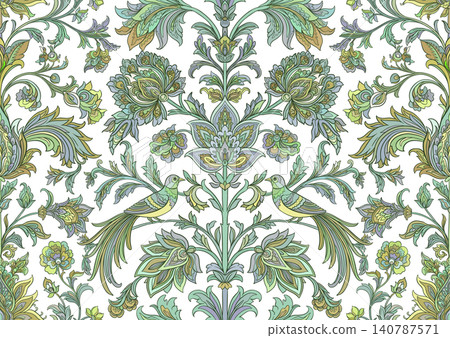 Vintage damask seamless pattern with two birds Vintage damask seamless pattern with two birds 140787571