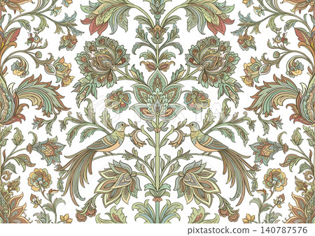Vintage damask seamless pattern with two birds Vintage damask seamless pattern with two birds 140787576