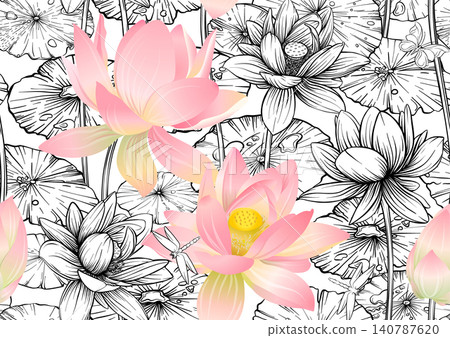 Lotus seamless floral pattern Lotus seamless floral pattern 140787620