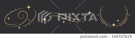 Gold Celestial Swirl Border Set on Dark Background, Luxury Sparkle Trails, Magic Dust Curves and Twinkle Stars, Minimal Vector Decorative Elements for Elegant Invitation, Logo and Graphic Design Gold Celestial Swirl Border Set on Dark Background, Luxury Sparkle Trails, Magic Dust Curves and Twinkle Stars, Minimal Vector Decorative Elements for Elegant Invitation, Logo and Graphic Design 140787629