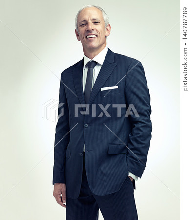 Mature, businessman and portrait in studio with confidence as entrepreneur boss of financial company, corporate or white background. Male person, face and professional for accounting, loans or mockup 140787789