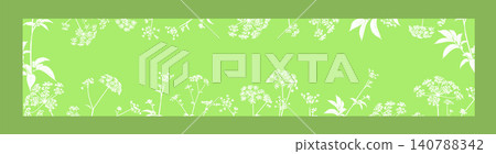 Green background frame with flowers. Hand drawn. Not AI, vector illustration. 140788342
