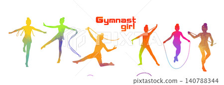 A colored silhouettes of children gymnasts . vector illustration. hand drawn. Not AI. 140788344
