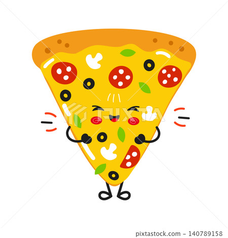 Cute laughing pizza slice character Cute laughing pizza slice character 140789158