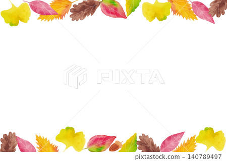 A frame design featuring hand-painted watercolors of fallen leaves and acorns, evoking the feeling of autumn. A frame design featuring hand-painted watercolors of fallen leaves and acorns, evoking the feeling of autumn. 140789497