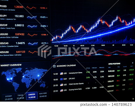 外匯交易儀錶板和上升圖表:外匯市場和投資分析圖像 外匯交易儀錶板和上升圖表:外匯市場和投資分析圖像 140789623