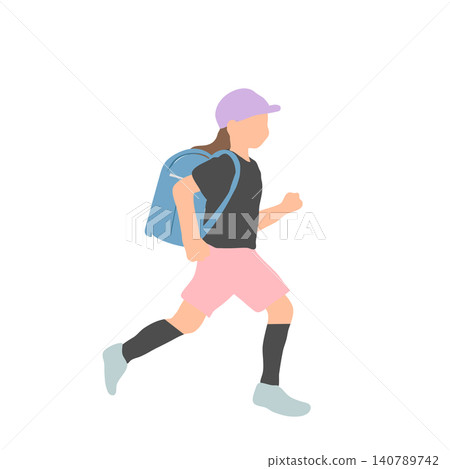 An illustration of a girl running with a schoolbag on her back. An illustration of a girl running with a schoolbag on her back. 140789742