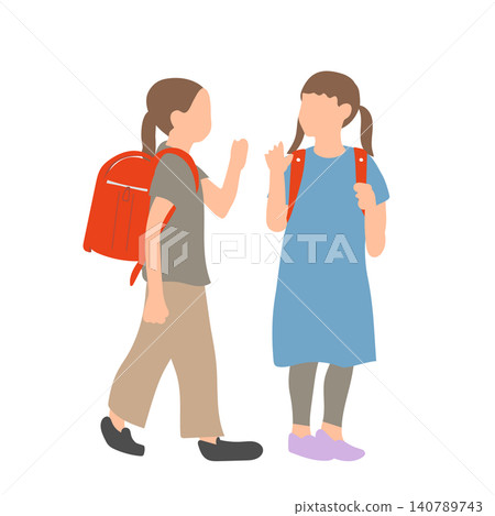 An illustration of girls talking while wearing school backpacks. An illustration of girls talking while wearing school backpacks. 140789743