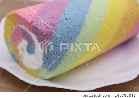 Close-up of a colorful roll cake 140789818