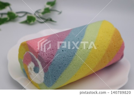 Close-up of a colorful roll cake Close-up of a colorful roll cake 140789820
