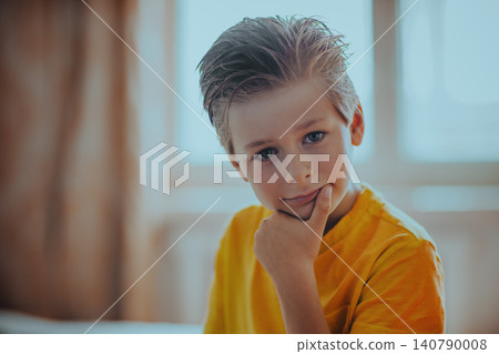 Portrait of handsome thoughtful seven-year-old boy Portrait of handsome thoughtful seven-year-old boy 140790008