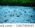 Raindrops at rainy day on green grass background 140790045