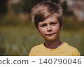 Outdoors portrait of boy with chicken pox 140790046