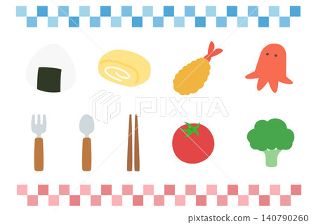 Bento box icon and decoration set illustration Bento box icon and decoration set illustration 140790260