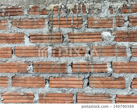 Brick wall, red brick, mortar, rough texture, construction material pattern Brick wall, red brick, mortar, rough texture, construction material pattern 140790389