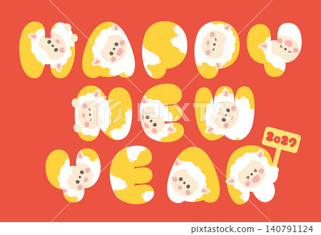 New Year's card material for the Year of the Sheep, 2027: Sheep character (excluding HAPPY NEW YEAR) New Year's card material for the Year of the Sheep, 2027: Sheep character (excluding HAPPY NEW YEAR) 140791124
