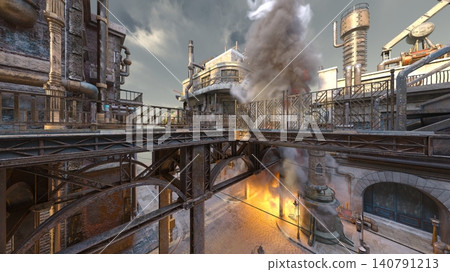 Exterior view of a factory by the sea Exterior view of a factory by the sea 140791213