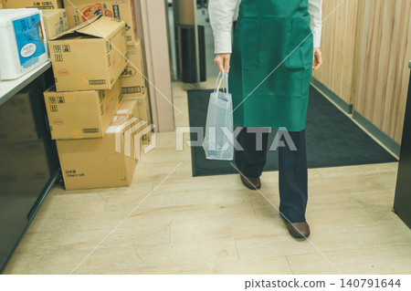 The feet of the female employee coming out of the back room The feet of the female employee coming out of the back room 140791644
