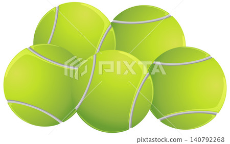 Group of Five Bright Green Tennis Balls Vector Illustration 140792268