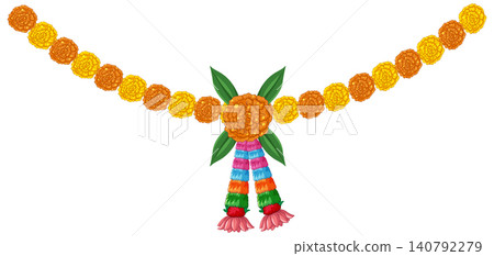 Traditional Hindu Marigold Toran Garland Illustration Isolated on White Traditional Hindu Marigold Toran Garland Illustration Isolated on White 140792279