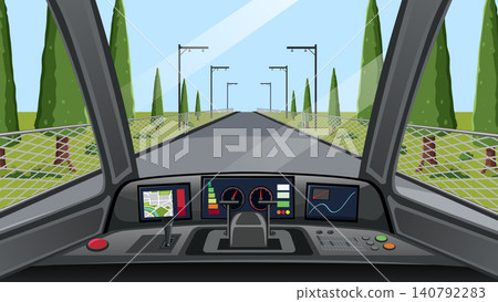 First Person View of Modern Train Cockpit Driving on Tracks First Person View of Modern Train Cockpit Driving on Tracks 140792283
