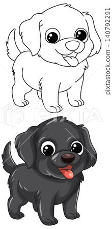 Cute Cartoon Puppy Vector Illustration in Color and Line Art 140792291