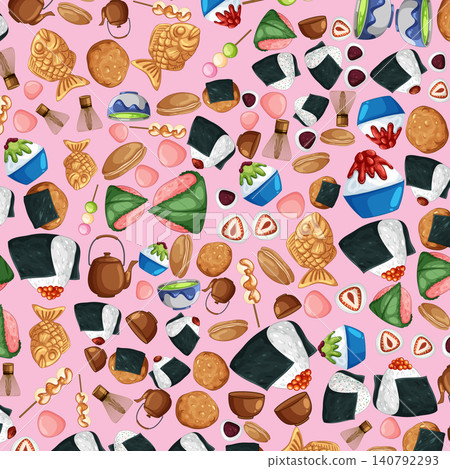 Seamless Vector Pattern of Traditional Japanese Snacks and Desserts Seamless Vector Pattern of Traditional Japanese Snacks and Desserts 140792293