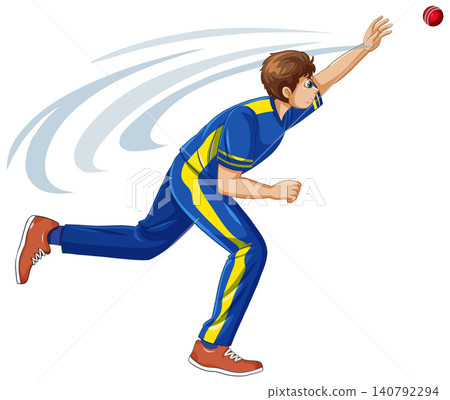 Professional Cricket Player Reaching to Catch a Red Ball 140792294